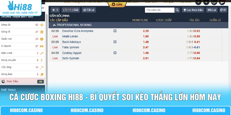 Cá Cược Boxing Hi88 - Bí Quyết Soi Kèo Thắng Lớn Hôm Nay Cá Cược Boxing Hi88 - Bí Quyết Soi Kèo Thắng Lớn Hôm Nay